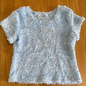 Vintage Amy Byer Blue Short Sleeve Tee Fuzzy Texture Silver Heart Design